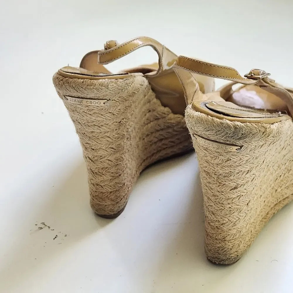 Jimmy Choo Peeptoe Slingback Wedge Espadrilles Platform Sandals Nude 40 US 9.5 - Picture 8 of 11